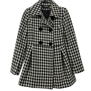 CoffeeShop Size S/M Houndstooth Double Breasted Jacket Black Fit & Flare Coat